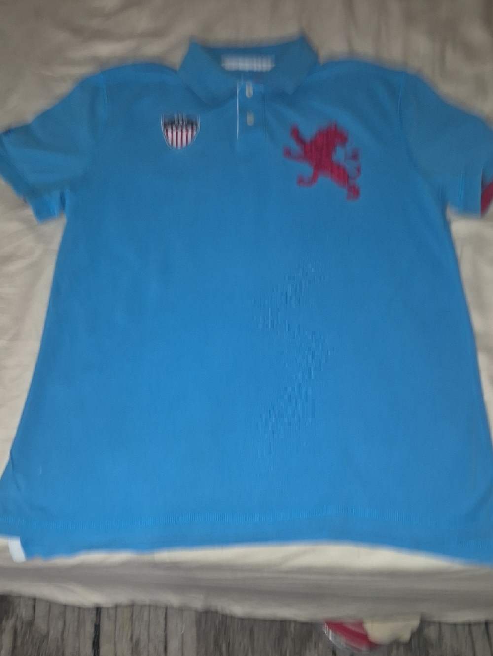 Express Bright Blue Polo with Red Embroidered Crest